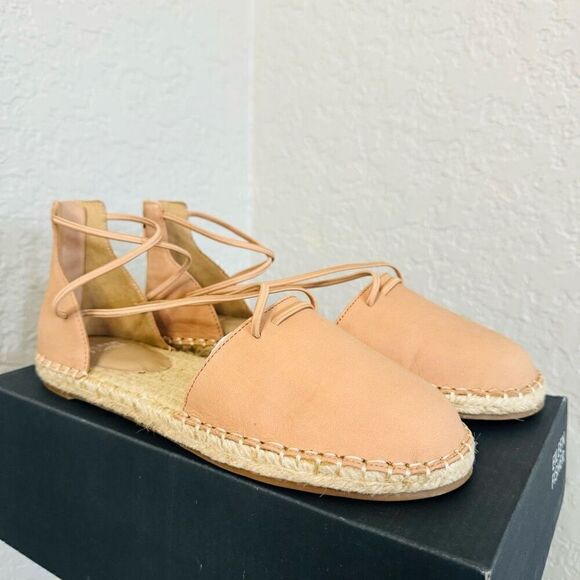 Eileen Fisher Lace-Up Leather Espadrille Sandal, Toffee Cream Pink Size 8, NWT - Picture 7 of 16